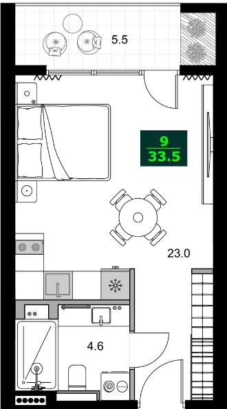 1-bedroom apartment, 33.5 m², 9 floor in "SUMMER 365"