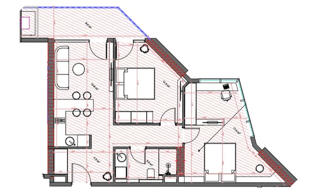 2-bedroom apartment, 71.3 m², 8 floor in "Tekto Location"