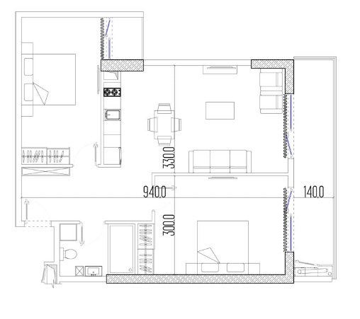 3-bedroom apartment, 72.6 m², 22 floor in "Intourist Residence"