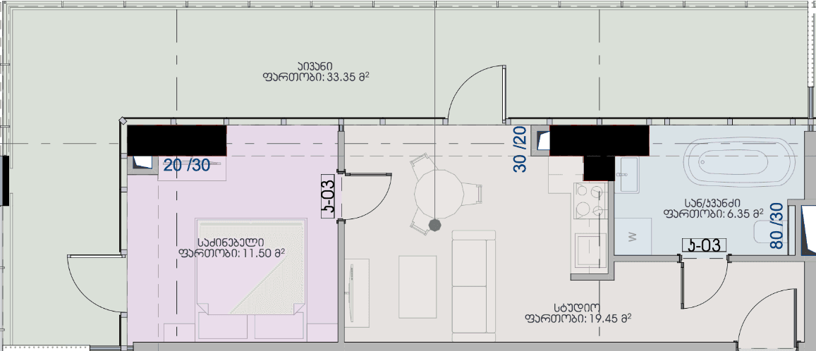 1-комнатная квартира, 70.65 м², 19 этаж в ЖК "Geuz Towers"