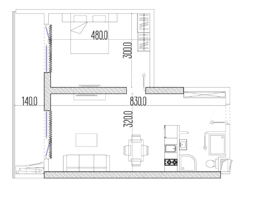 2-bedroom apartment, 50.4 m², 36 floor in "Intourist Residence"