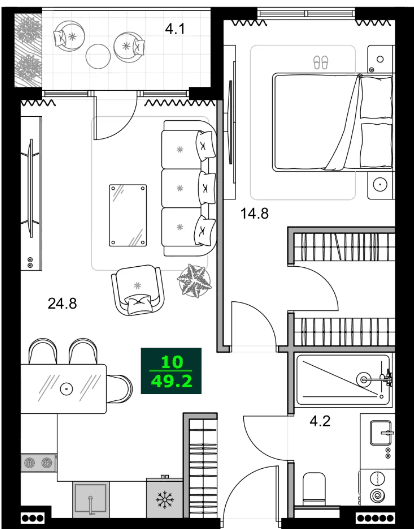 2-комнатная квартира, 49.2 м², 9 этаж в ЖК "SUMMER 365"