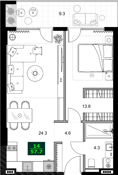 2-комнатная квартира, 57.7 м², 6 этаж в ЖК "SUMMER 365"