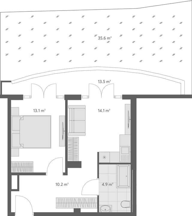 2-bedroom apartment, 55.8 m², 1 floor in "Wyndham Grand Family Club"