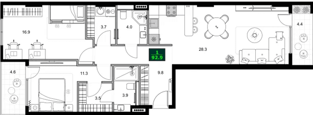 3-bedroom apartment, 92.9 m², 3 floor in "SUMMER 365"