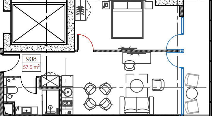 1-bedroom apartment, 57.5 m², 9 floor in "Cube"