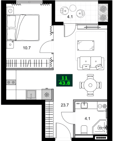 2-комнатная квартира, 43.8 м², 4 этаж в ЖК "SUMMER 365"