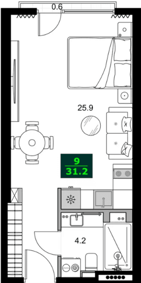 1-bedroom apartment, 31.2 m², 5 floor in "SUMMER 365"