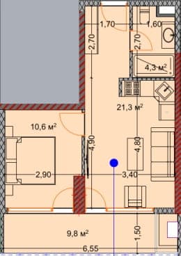 1-комнатная квартира, 45.5 м², 25 этаж в ЖК "OKTO Art House"