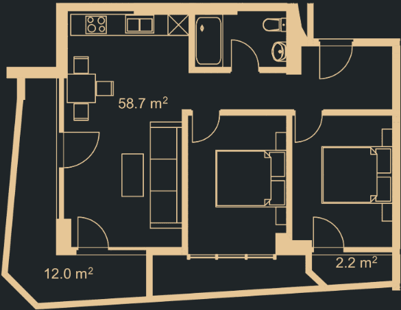 2-комнатная квартира, 72.2 м², 4 этаж в ЖК "Green Side Gonio"