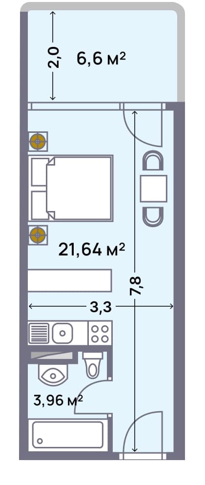 Квартира, 32.2 м², 19 этаж в ЖК "Wyndham Grand Aqua"
