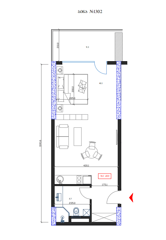 1-bedroom apartment, 56.1 m², 13 floor in "Marina Club"