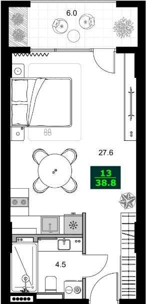 1-комнатная квартира, 38.8 м², 11 этаж в ЖК "SUMMER 365"