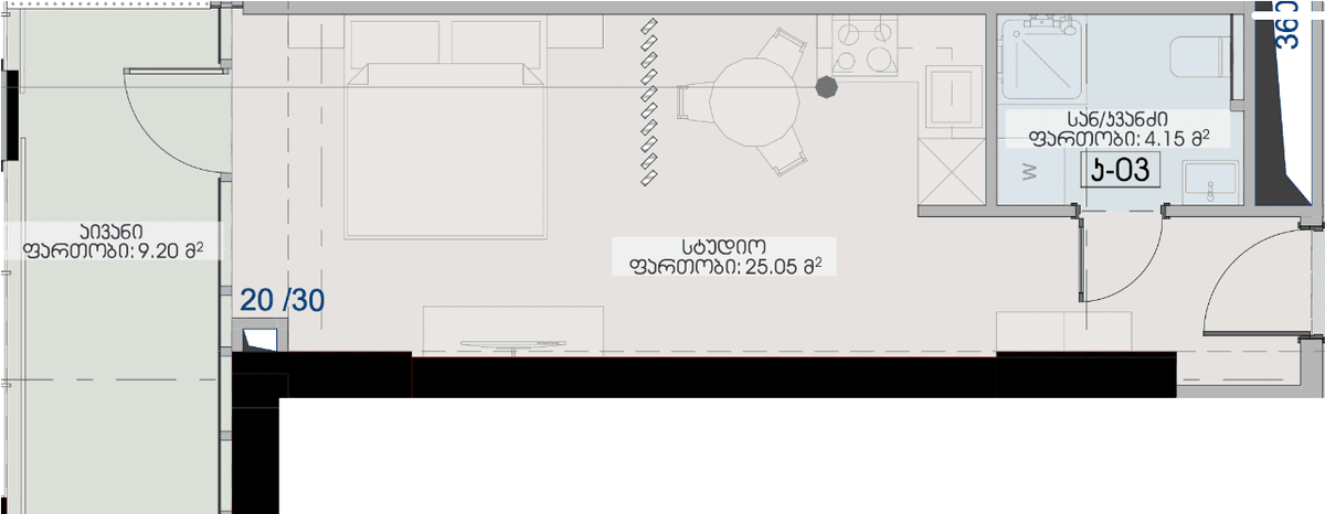 studio, 38.4 m², 28 floor, Geuz Towers in Batumi