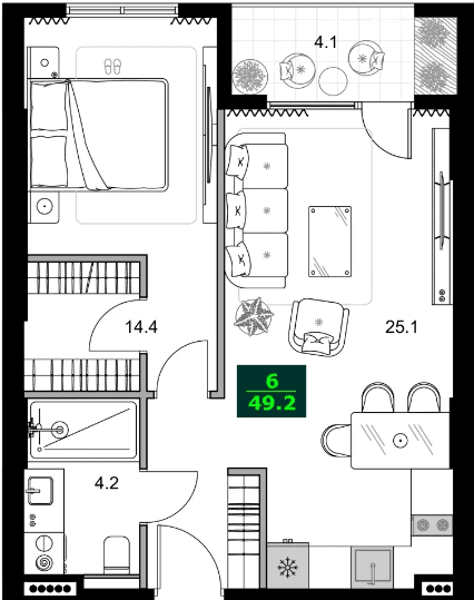 2-bedroom apartment, 49.2 m², 5 floor in "SUMMER 365"