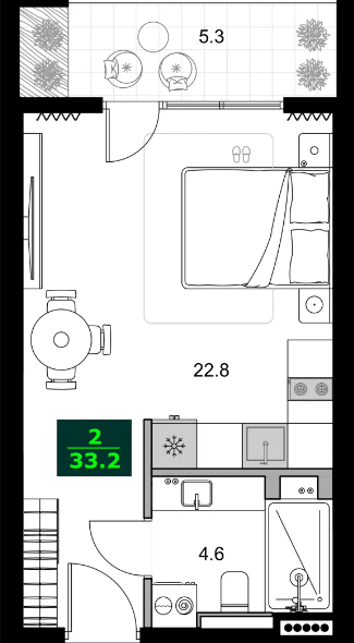 1-bedroom apartment, 33.2 m², 5 floor, SUMMER 365 in Batumi