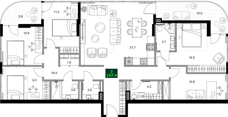 4-комнатная квартира, 147.4 м², 4 этаж в ЖК "SUMMER 365"