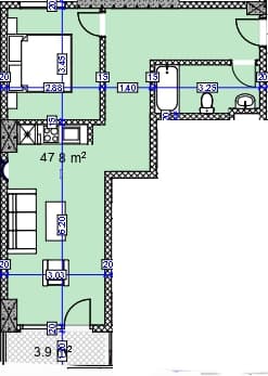 1-комнатная квартира, 51.7 м², 12 этаж в ЖК "Modern Ultra"