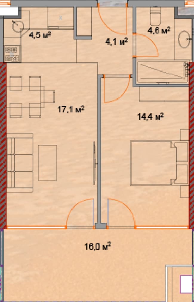1-bedroom apartment, 62.4 m², 8 floor, Horizon Grand Residence in Batumi