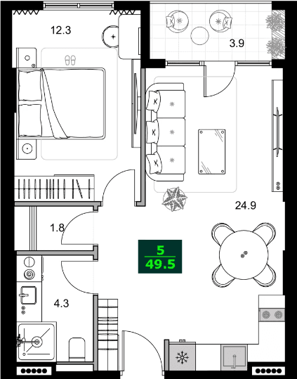 2-bedroom apartment, 49.5 m², 5 floor, SUMMER 365 in Batumi