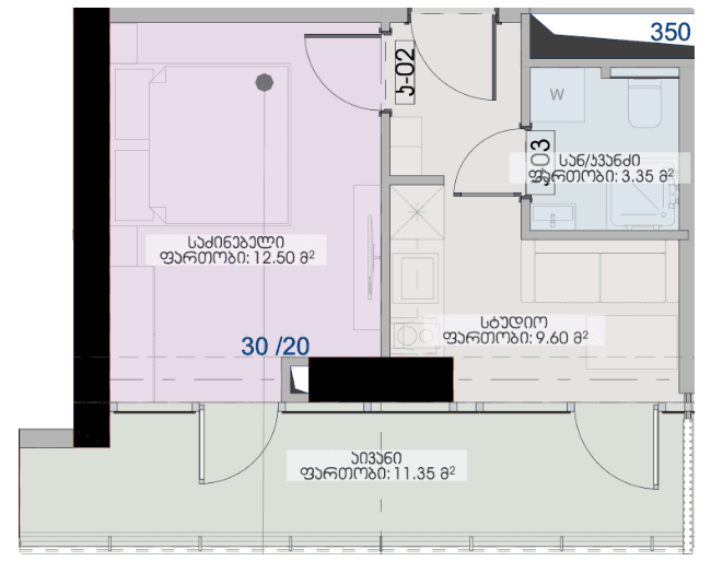 1-bedroom apartment, 36.8 m², 11 floor in "Geuz Towers"