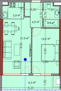 1-комнатная квартира, 54.7 м², 24 этаж в ЖК "OKTO Art House"