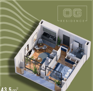 1-bedroom apartment, 43.5 m², 9 floor in "OG Residence"