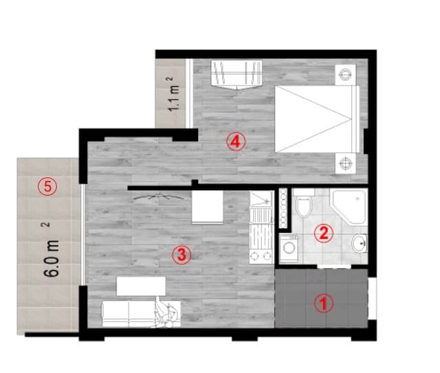1-комнатная квартира, 43.9 м², 6 этаж в ЖК "Green Cape"