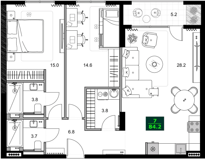 3-комнатная квартира, 84.2 м², 9 этаж в ЖК "SUMMER 365"