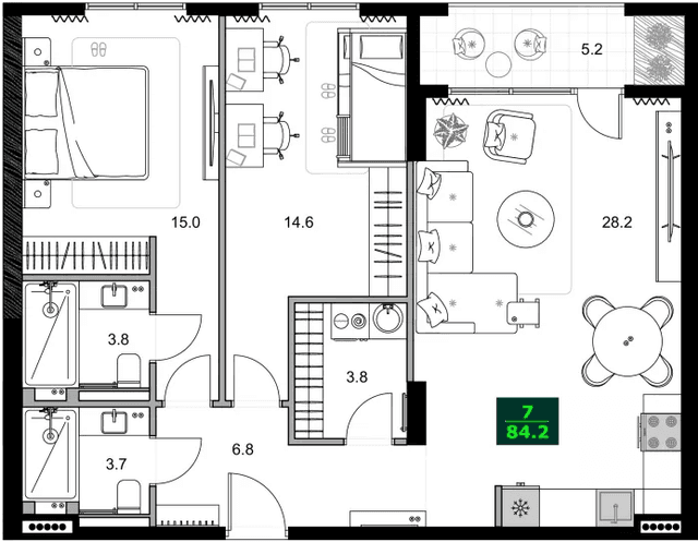 3-bedroom apartment, 84.2 m², 9 floor in "SUMMER 365"