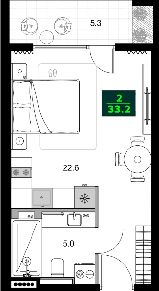 1-bedroom apartment, 33.2 m², 3 floor in "SUMMER 365"