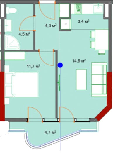 2-комнатная квартира, 45.4 м², 18 этаж в ЖК "Kolos"