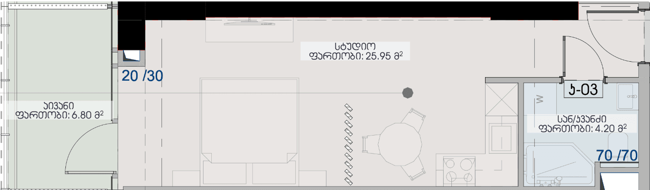 studio, 36.95 m², 14 floor in "Geuz Towers"