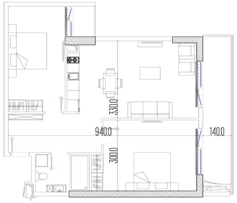 3-bedroom apartment, 72.8 m², 31 floor in "Intourist Residence"