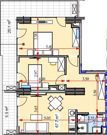 2-bedroom apartment, 92.6 m², 23 floor in "Real Palace Blue"