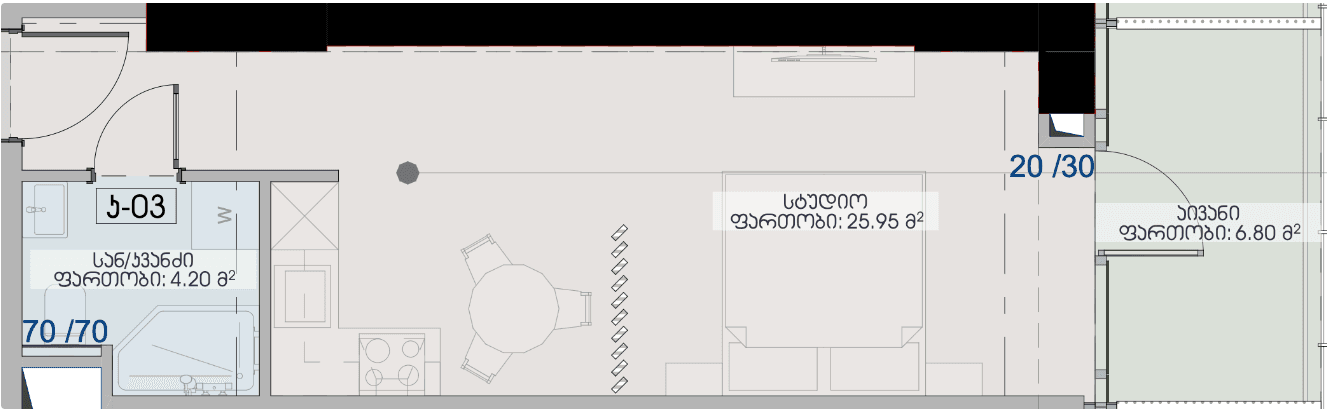 Студия, 36.95 м², 7 этаж в ЖК "Geuz Towers"