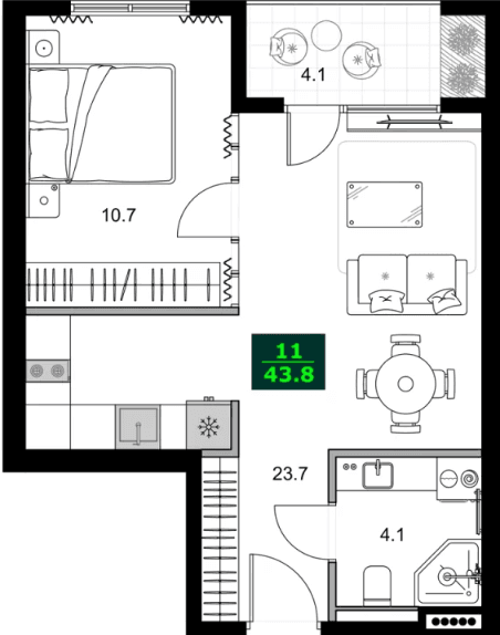 2-bedroom apartment, 43.8 m², 9 floor in "SUMMER 365"