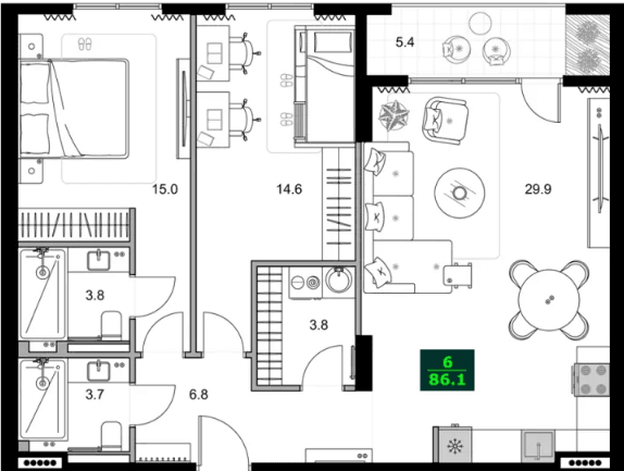 3-bedroom apartment, 86.1 m², 8 floor, SUMMER 365 in Batumi