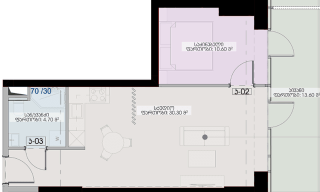 1-bedroom apartment, 59.2 m², 9 floor in "Geuz Towers"