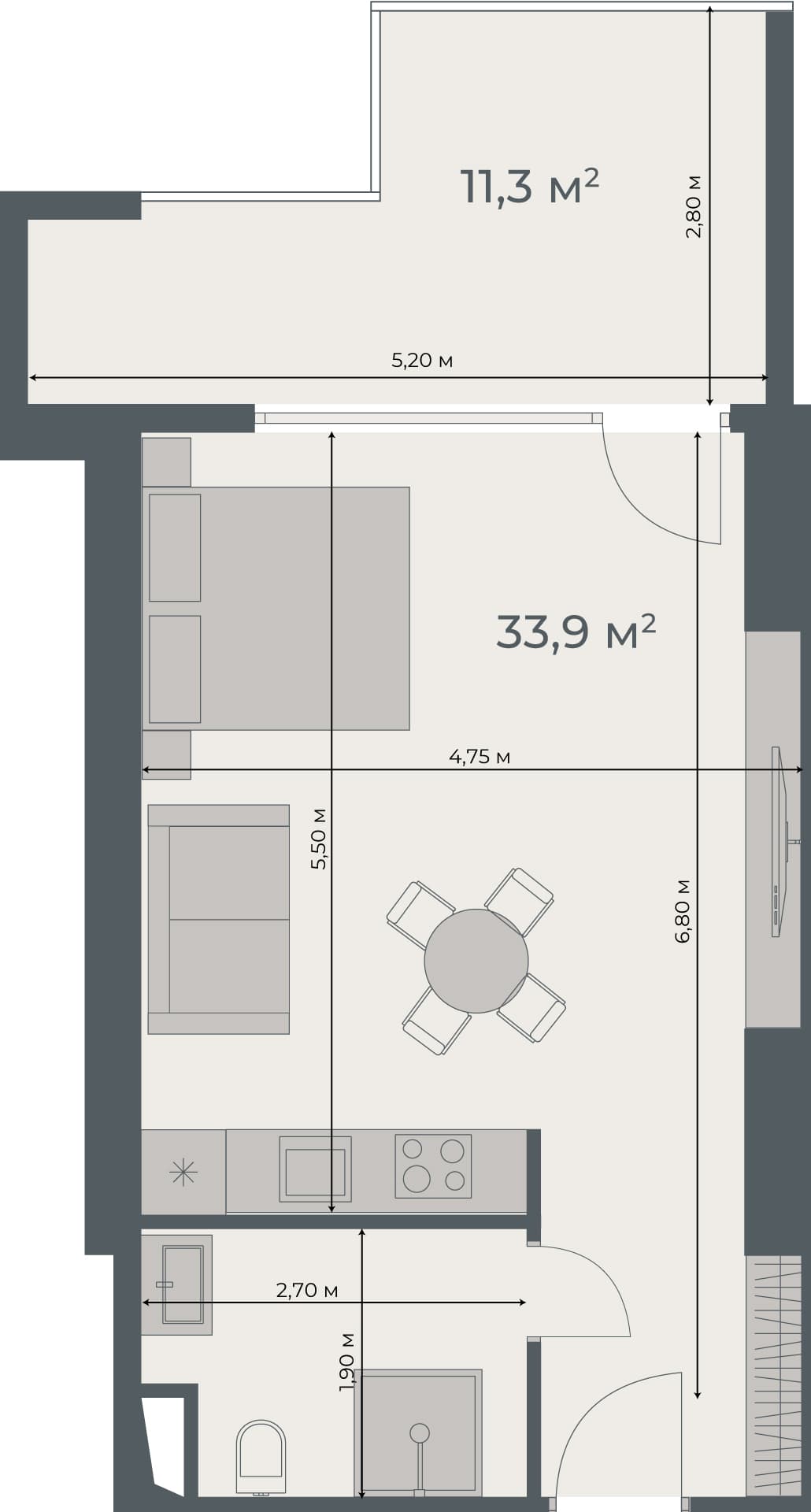 Студия, 45.2 м², 17 этаж в ЖК "One"