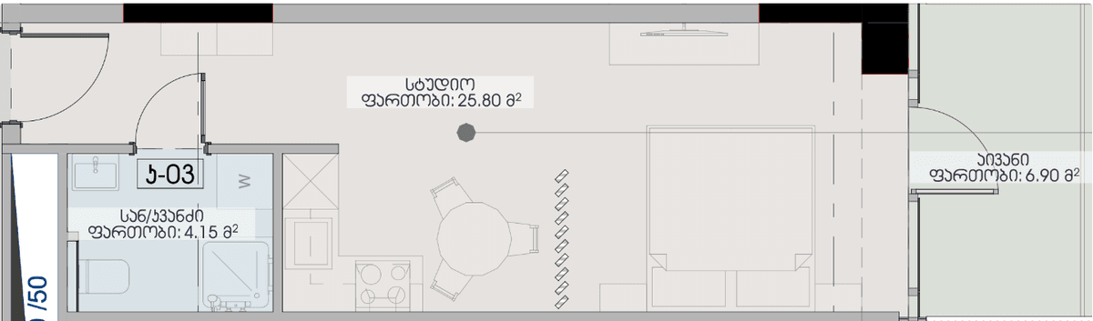studio, 36.85 m², 11 floor, Geuz Towers in Batumi