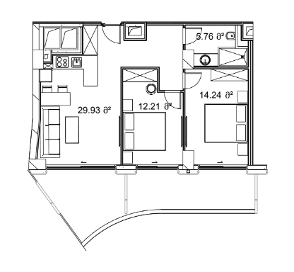 2-bedroom apartment, 85.51 m², 12 floor in "Next Collection"