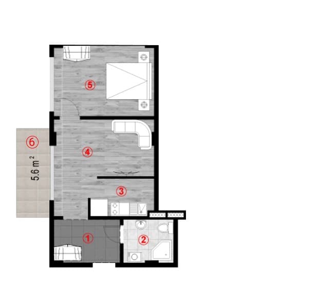 1-bedroom apartment, 48.5 m², 7 floor, Green Cape in Batumi