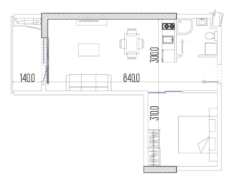 2-bedroom apartment, 40 m², 5 floor, Intourist Residence in Batumi