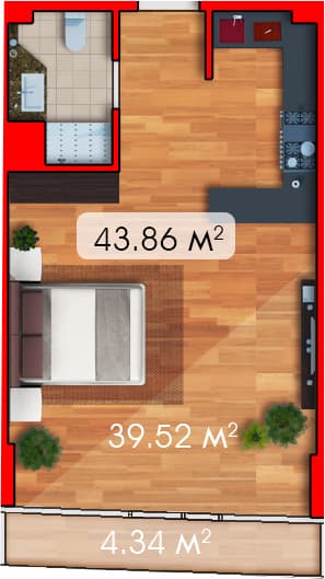 Студия, 43.87 м², 10 этаж в ЖК "Batumi View"