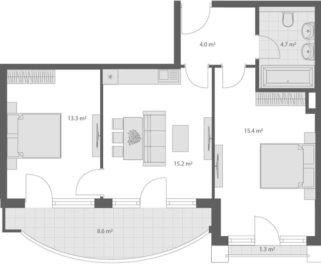 2-комнатная квартира, 62.5 м², 3 этаж в ЖК "Wyndham Grand Family Club"