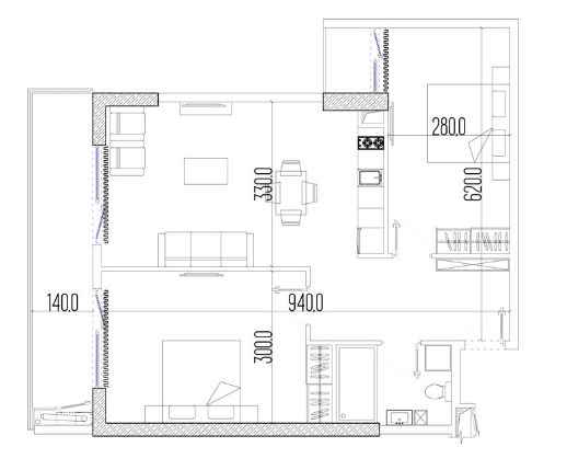 3-bedroom apartment, 72.6 m², 19 floor in "Intourist Residence"