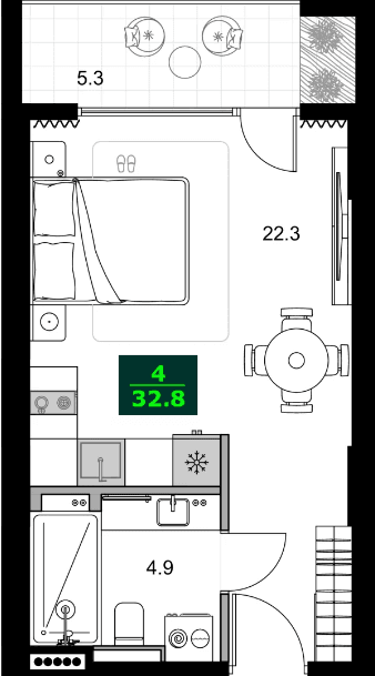 1-комнатная квартира, 32.8 м², 10 этаж в ЖК "SUMMER 365"
