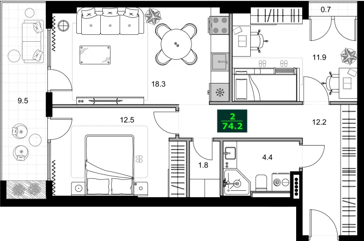 3-bedroom apartment, 74.2 m², 7 floor, SUMMER 365 in Batumi