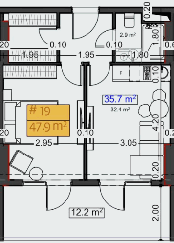 1-bedroom apartment, 47.9 m², 3 floor in "Stay & Rent"